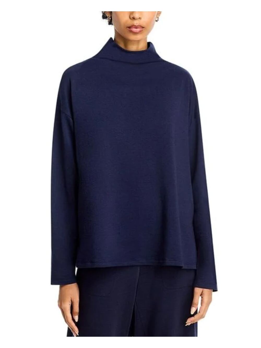 Cozy Brushed Terry Hug Funnel Neck Top Womens M Blue Tencel Blend Lagenlook Soft